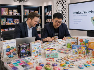 Product sourcing discussion with creative toy samples