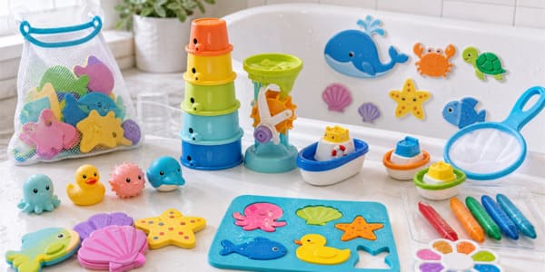 Bath toys and kids books