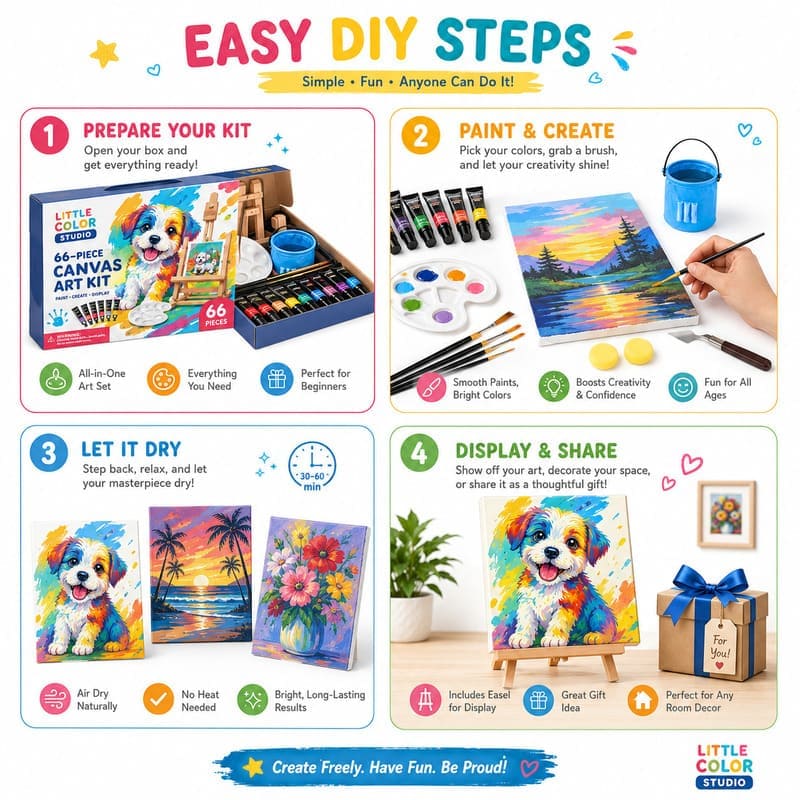66-piece canvas art kit for kids size reference