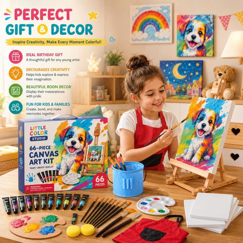 66-piece canvas art kit for kids stitching detail