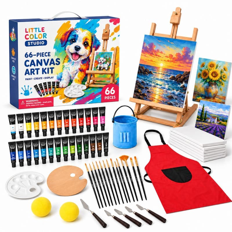 66-piece canvas art kit for kids front view