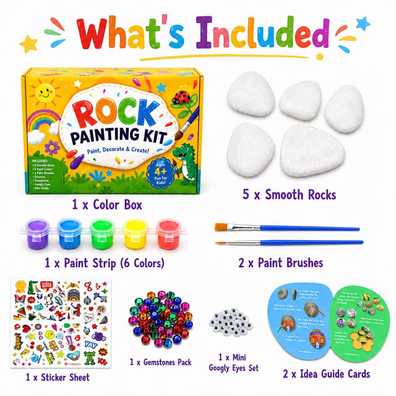 Animal character rock painting kit for kids – wholesale oem/odm kids craft set front side back view