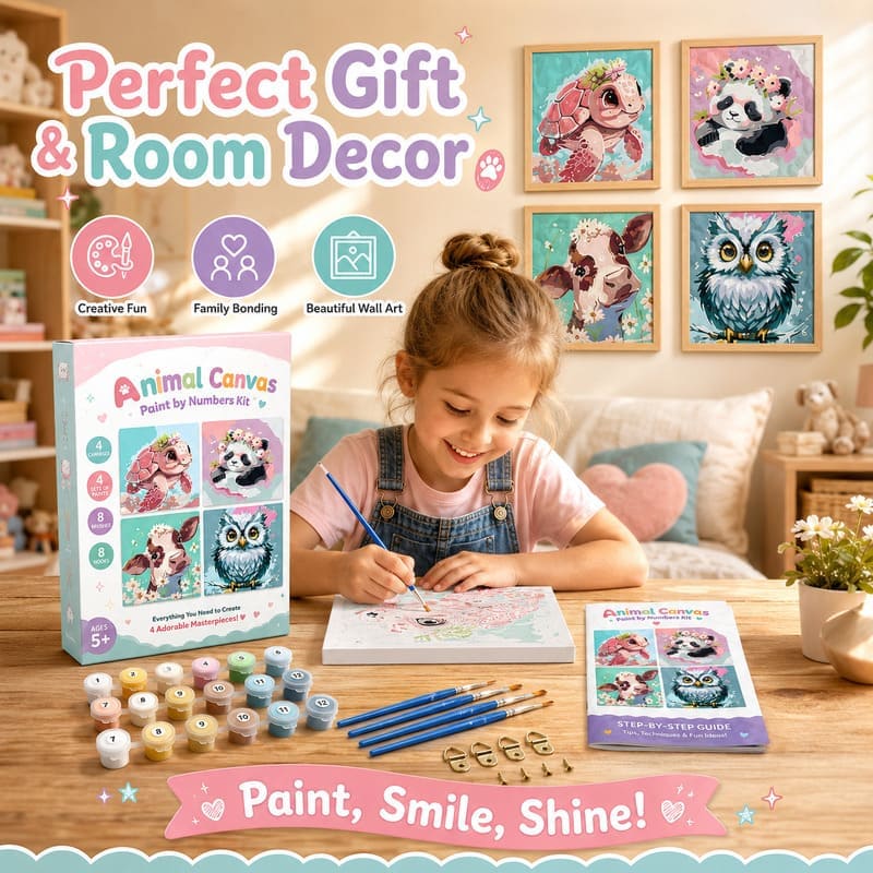 Animal pre-printed canvas painting kit for kids stitching detail