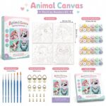 Animal pre-printed canvas painting kit for kids front side back view
