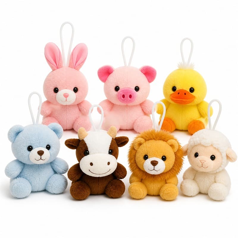 Assorted animal plush keychain set front view
