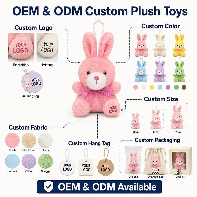 Assorted animal plush keychain set embroidered detail