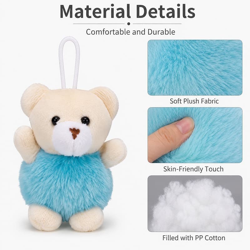Assorted animal plush keychain set size reference