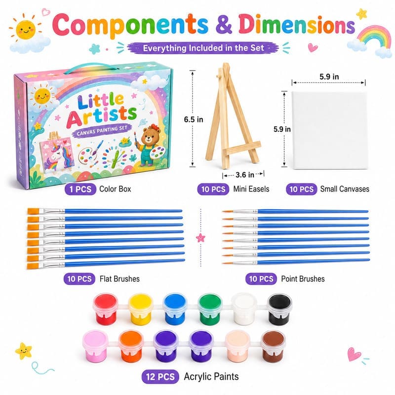Assorted canvas painting kit for kids front side back view