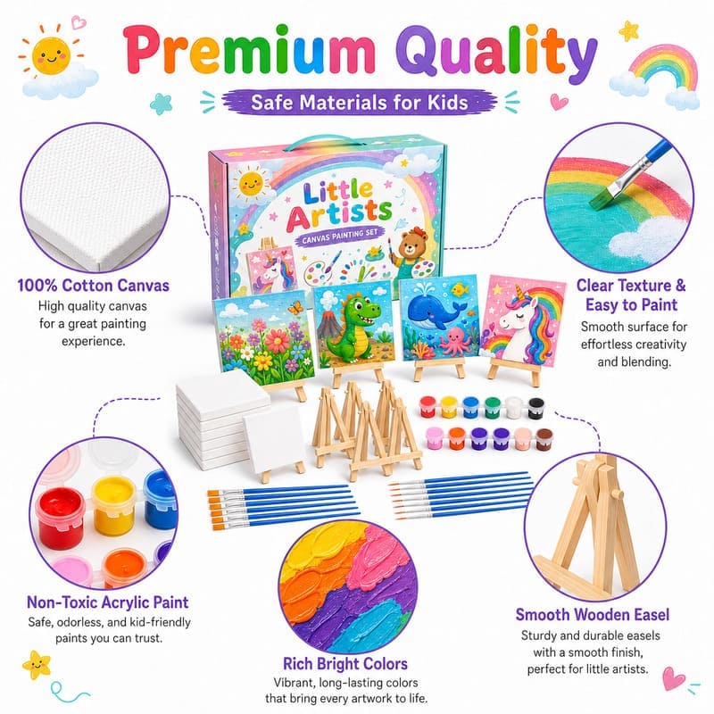Assorted canvas painting kit for kids design detail