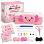 Axolotl pencil pouch crochet kit for beginners front view