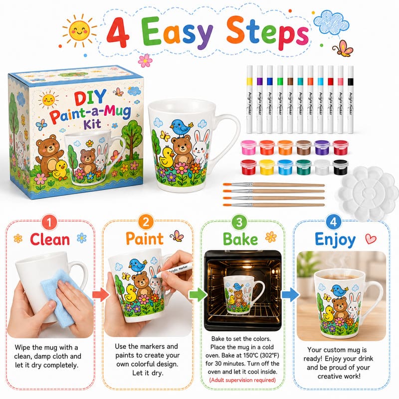 Bear ceramic mug painting kit size reference