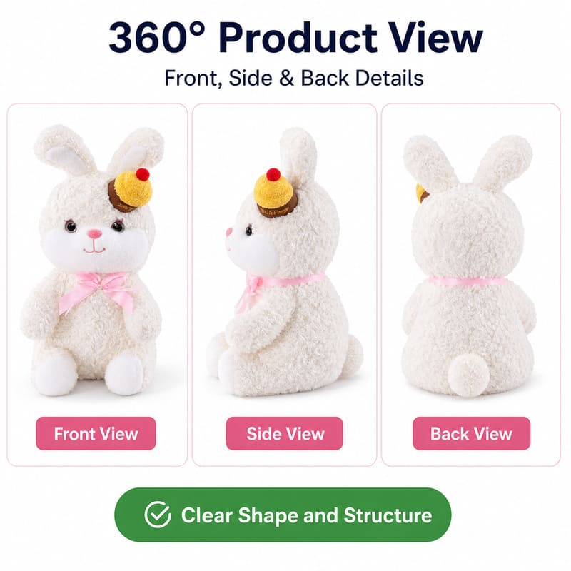 Birthday cake hat bunny plush toy for custom retail and oem plush collections front side back view