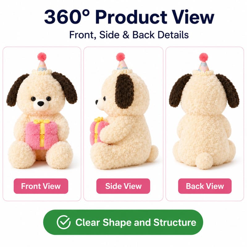 Birthday dog plush toy for custom retail and oem plush collections front side back view