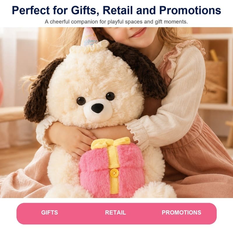 Birthday dog plush toy for custom retail and oem plush collections stitching detail