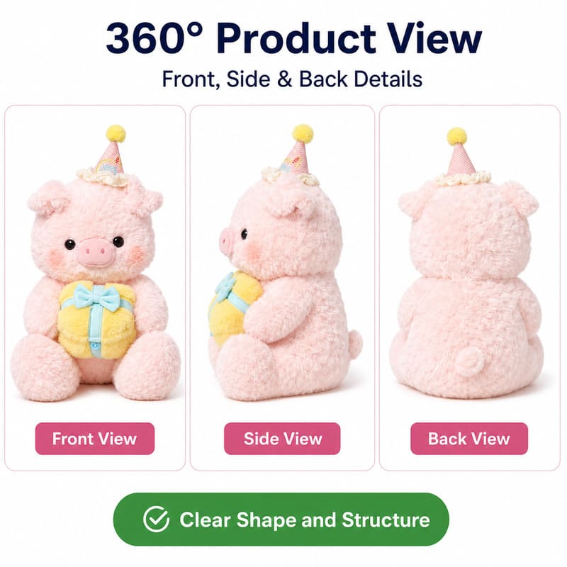 Birthday pig plush toy for custom retail and oem plush collections front side back view