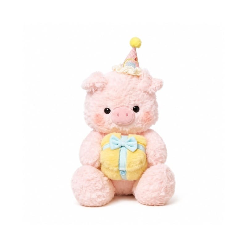 Birthday pig plush toy for custom retail and oem plush collections front view