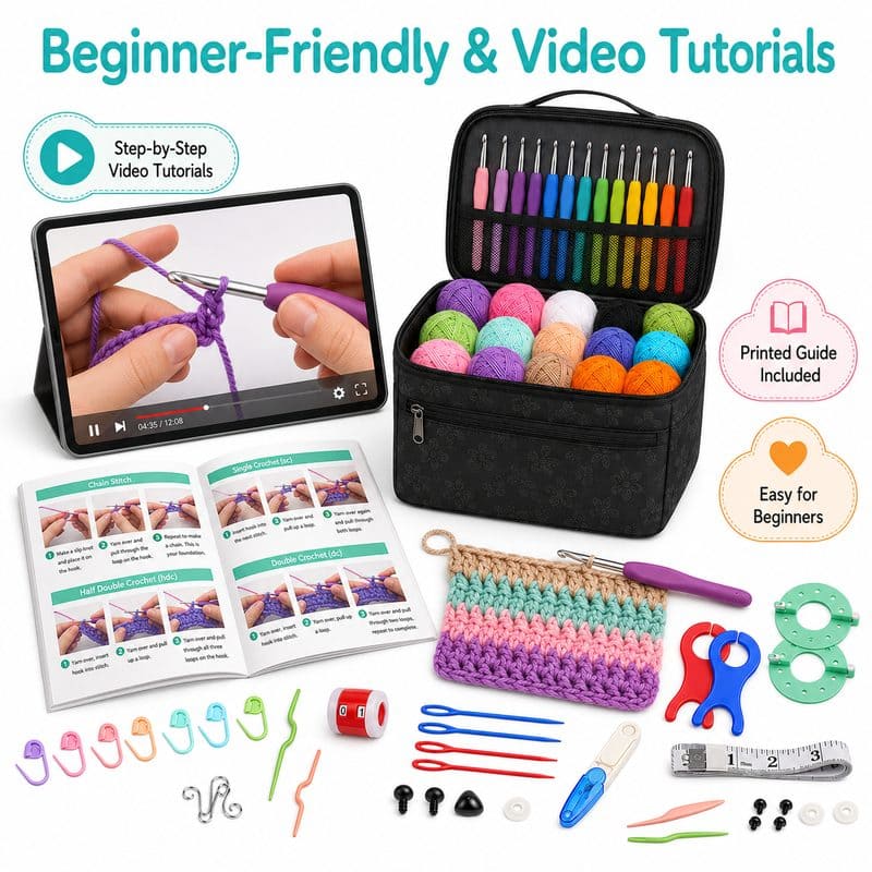 Black all-in-one crochet kit for beginners size reference