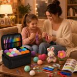 Black all-in-one crochet kit for beginners stitching detail