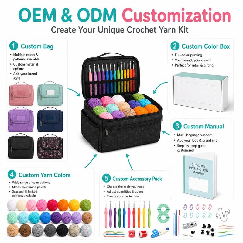 Black all-in-one crochet kit for beginners embroidered detail