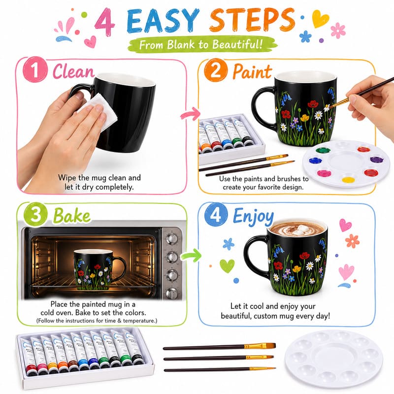 Black ceramic mug painting kit size reference