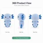 Blue axolotl plush toy front side back view