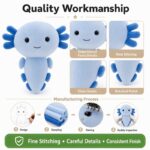 Blue axolotl plush toy embroidered detail