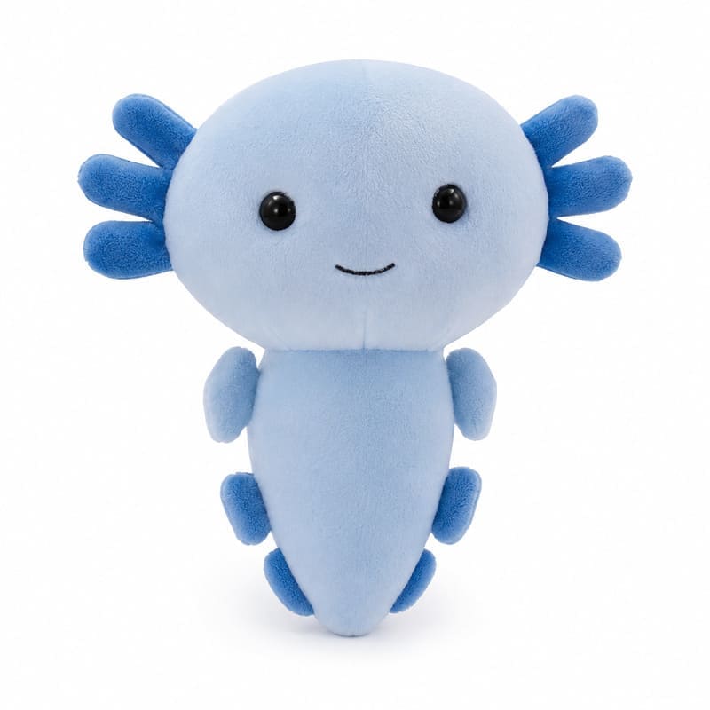 Blue axolotl plush toy front view