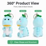 Blue dinosaur plush keychain front side back view