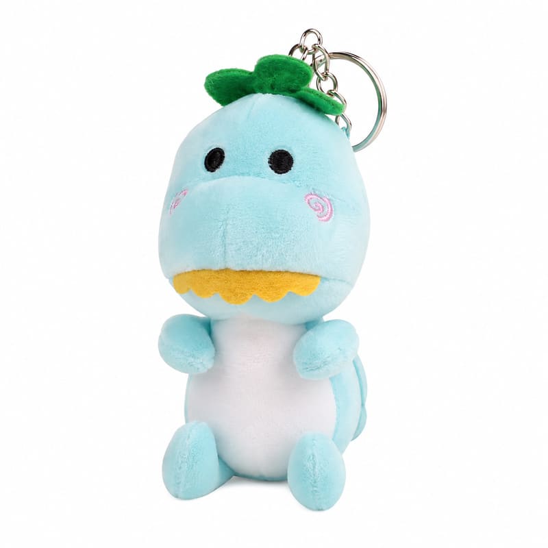 Blue dinosaur plush keychain front view