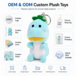 Blue dinosaur plush keychain embroidered detail