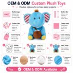Blue elephant plush toy embroidered detail