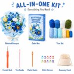 Blue rose crochet bouquet kit for beginners front side back view