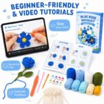 Blue rose crochet bouquet kit for beginners size reference