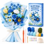 Blue rose crochet bouquet kit for beginners front view