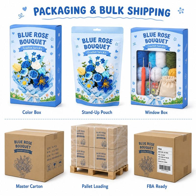 Blue rose crochet bouquet kit for beginners design detail