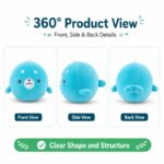 Blue whale plush toy front side back view