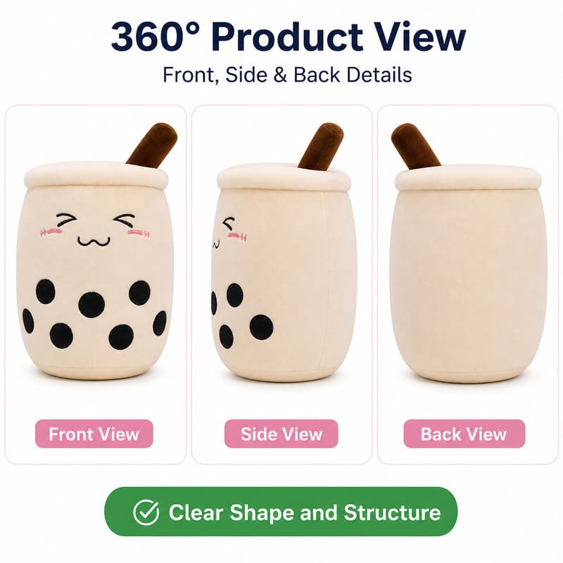 Boba tea plush toy front side back view