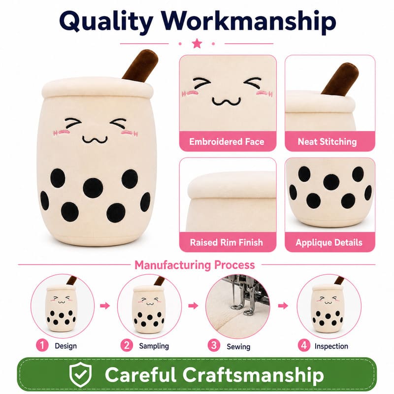 Boba tea plush toy embroidered detail