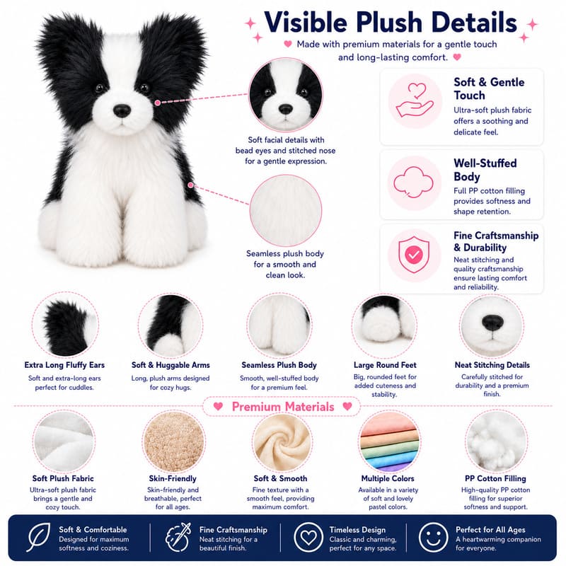 Border collie plush dog size reference