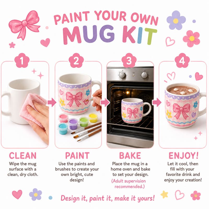 Bow ceramic mug painting kit size reference