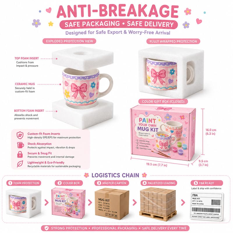 Bow ceramic mug painting kit stitching detail