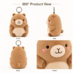 Brown bear plush keychain front side back view