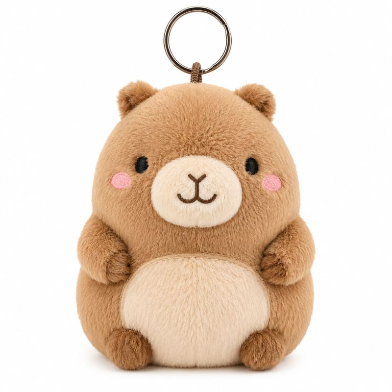 Brown bear plush keychain front view