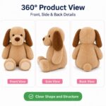 Brown puppy plush toy front side back view