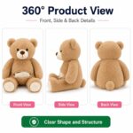 Brown teddy bear plush toy front side back view