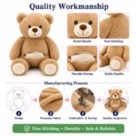 Brown teddy bear plush toy embroidered detail