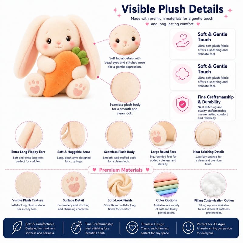 Bunny carrot plush toy size reference
