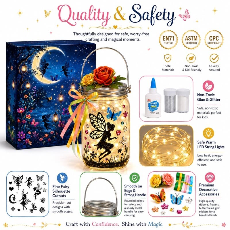 Butterfly fairy jar night light kit for kids – wholesale oem/odm craft gift set embroidered detail