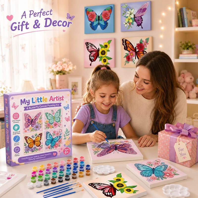 Butterfly paint by numbers kit for kids stitching detail