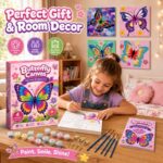 Butterfly pre-printed canvas painting kit for kids stitching detail
